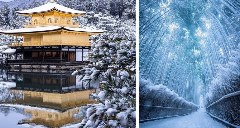 Фотограф запечатлел волшебную красоту храмов Киото зимой 