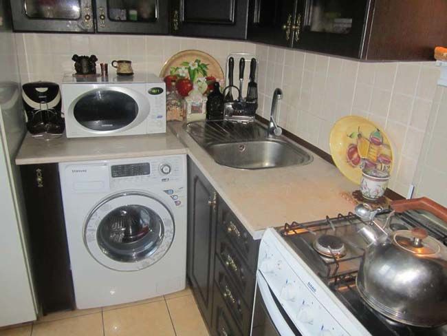 Кухня со стиральной машиной и холодильником (75 фото)