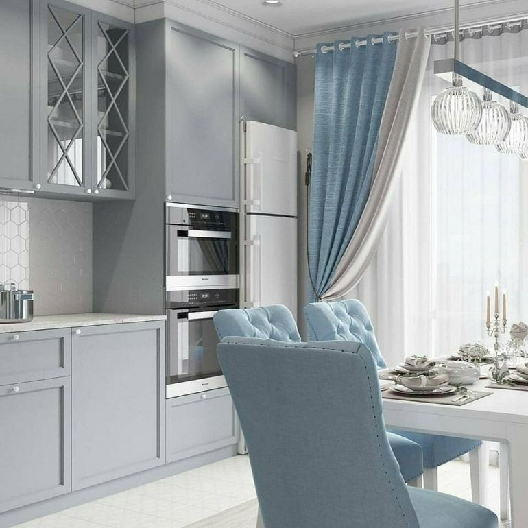 Серо-голубая кухня: секреты красивого дизайна, сочетание с другими цветами (92 фото)