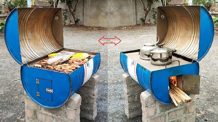 Уличная печь-гриль из 200-х литровой бочки своими руками 