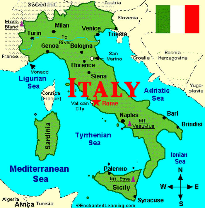 Карта италии с городами на английском языке