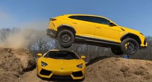 Блогер ради эффектного видео прыгнул на Lamborghini Urus через Lamborghini Aventador