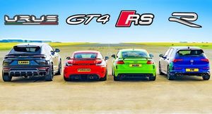 Дрэг-гонка: Audi TT RS, Porsche GT4, VW Golf R против Lamborghini Urus