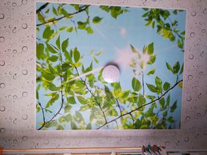 Фальш-окно на потолке из панелей ПВХ с 3D рисунком: создаём пространство на небольшой кухне