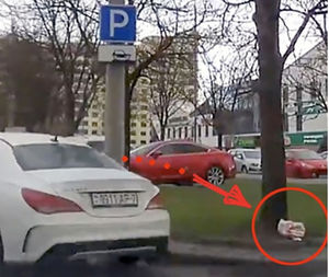 В Минске пассажир Mercedes швырнул на газон пакет с мусором. Как на такое реагируют в Польше?